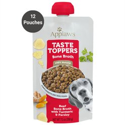 Applaws Taste Toppers Spout Beef Bone Broth with Turmeric & Parsley Wet Dog Food Topper, 7.1-oz pouch, bundle of 12 