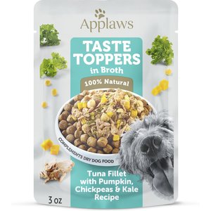 Applaws Taste Toppers Tuna Fillet with Pumpkin, Chickpeas & Kale Recipe in Broth Natural Wet Dog Food, 3-oz pouch, case of 12
