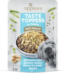Applaws Taste Toppers Whitefish with Salmon, Green Beans & Lentils Recipe in Gravy Natural Wet Dog Food, 3-oz pouch, case of 12