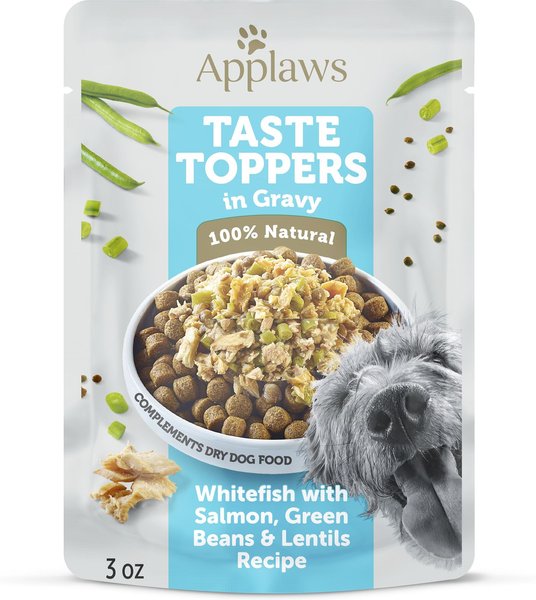 Applaws Taste Toppers Whitefish with Salmon, Green Beans & Lentils Recipe in Gravy Natural Wet Dog Food, 3-oz pouch, case of 12