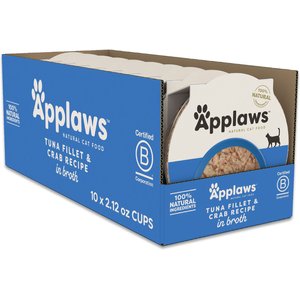 Applaws Tuna Fillet & Crab Recipe in Broth Wet Cat Food, 2.12-oz cup, case of 10