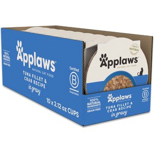 Applaws Tuna Fillet & Crab Recipe in Gravy Wet Cat Food, 2.12-oz cup, case of 10
