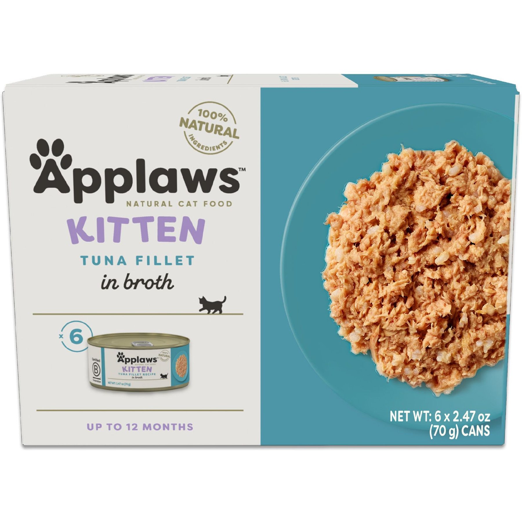 Applaws Tuna Fillet in Broth Wet Kitten Food, 2.47-oz can, case of 6
