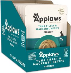 Applaws Tuna Fillet & Mackerel Mousse Wet Cat Food, 2.47-oz pouch, case of 12