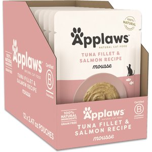 Applaws Tuna Fillet & Salmon Mousse Wet Cat Food, 2.47-oz pouch, case of 12