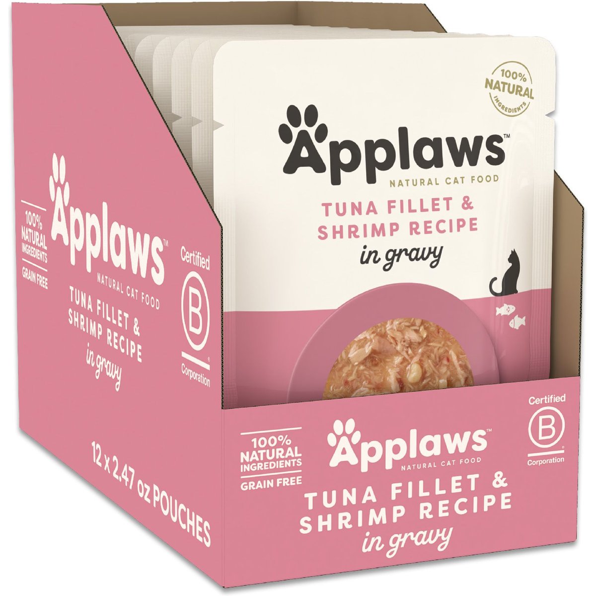 Applaws Tuna Flakes with Shrimp in Gravy Wet Cat Food, 2.47-oz, case of 12