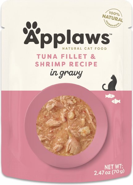 Applaws Tuna Flakes with Shrimp in Gravy Wet Cat Food, 2.12-oz, case of 18