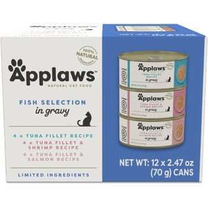 Applaws Tuna Flavors in Gravy Variety Pack Wet Cat Food, 2.47-oz can, case of 12