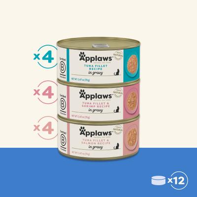 Show full view: Applaws Tuna Flavors in Gravy Variety Pack Wet Cat Food, 2.47-oz can, case of 12 slide 8 of 9