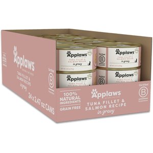 Applaws Tuna & Salmon in Gravy Limited Ingredient Canned Wet Cat Food, 2.47-oz can, case of 24