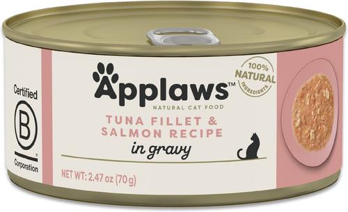 Show full view: Applaws Tuna & Salmon in Gravy Limited Ingredient Canned Wet Cat Food, 2.47-oz can, case of 24 slide 9 of 10