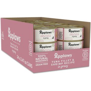 Applaws Tuna & Shrimp in Gravy Limited Ingredient Canned Wet Cat Food, 2.47-oz can, case of 24