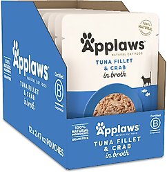 Applaws Tuna with Crab Broth Limited Ingredient Wet Cat Food, 2.47-oz pouch, case of 12