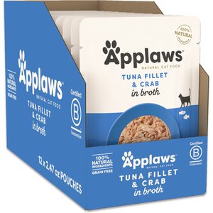 Applaws Tuna with Crab Broth Limited Ingredient Wet Cat Food, 2.47-oz pouch, case of 12