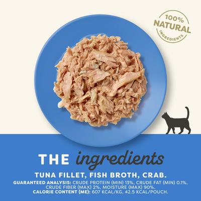 Show full view: Applaws Tuna with Crab Broth Limited Ingredient Wet Cat Food, 2.47-oz pouch, case of 12 slide 4 of 11