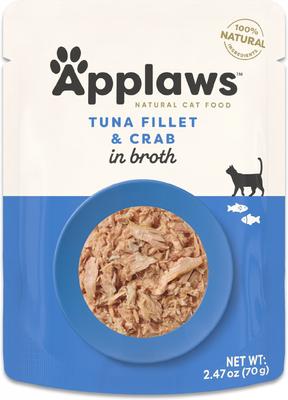 Show full view: Applaws Tuna with Crab Broth Limited Ingredient Wet Cat Food, 2.47-oz pouch, case of 12 slide 10 of 11