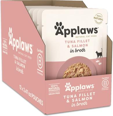 Show full view: Applaws Tuna with Salmon in Broth Limited ingredient Wet Cat Food, 2.47-oz pouch, case of 12 slide 9 of 10