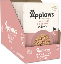 Applaws Tuna with Salmon in Broth Limited Ingredient Wet Cat Food, 5.3-oz pouch, case of 12