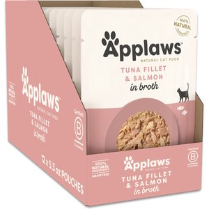 Applaws Tuna with Salmon in Broth Limited Ingredient Wet Cat Food, 5.3-oz pouch, case of 12
