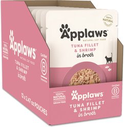 Applaws Tuna with Shrimp Bits in Broth Wet Cat Food, 2.47-oz, case of 12