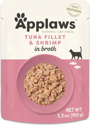 Show full view: Applaws Tuna with Shrimp Bits in Broth Wet Cat Food, 5.3-oz pouch, case of 12 slide 9 of 10