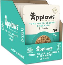 Applaws Tuna with Whole Anchovy & Seaweed Bits in Broth Wet Cat Food, 2.47-oz, case of 12