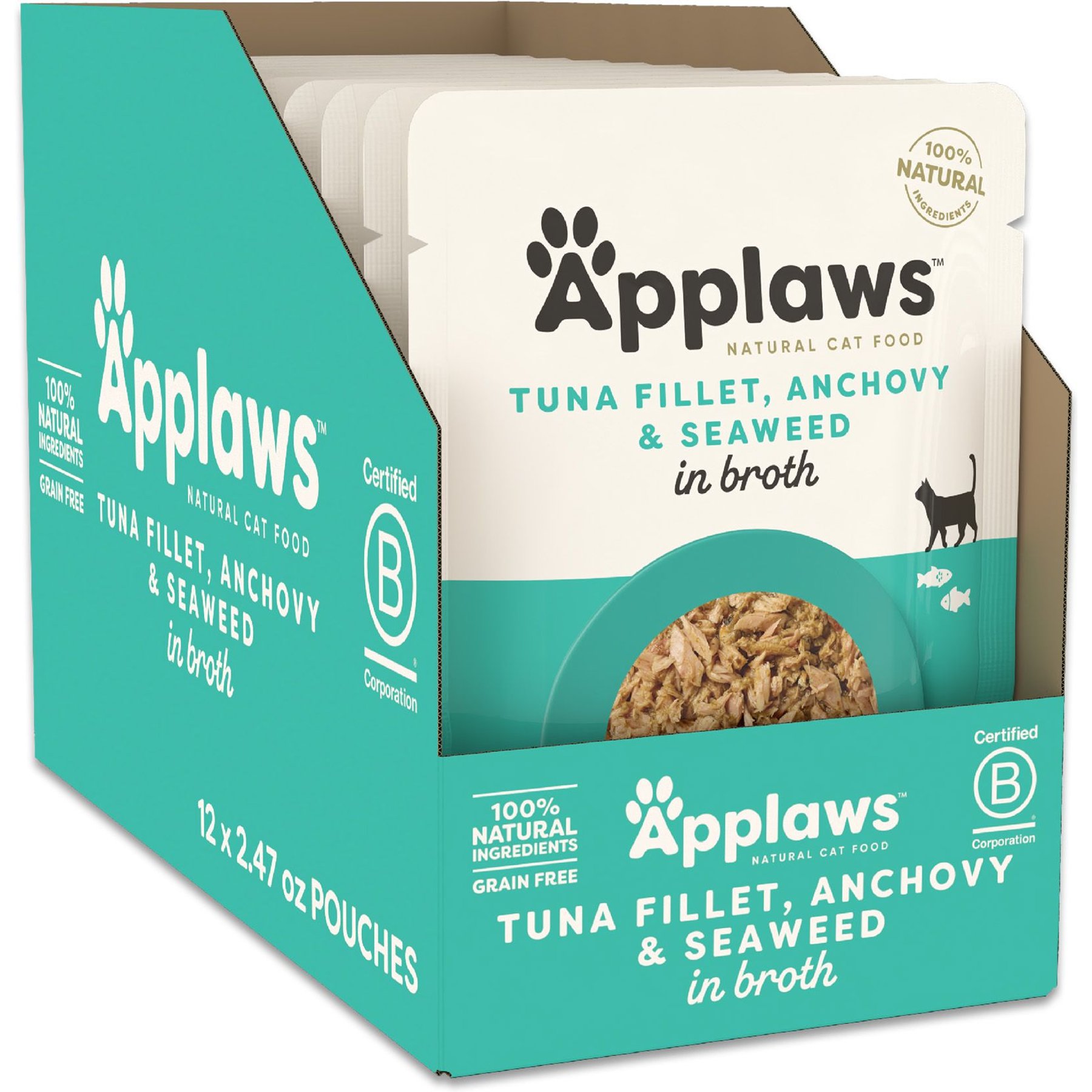 Applaws Tuna with Whole Anchovy & Seaweed Bits in Broth Wet Cat Food, 2.47-oz, case of 12