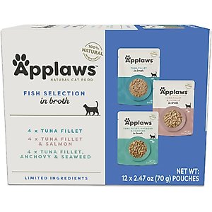 Applaws Variety of Fish Flavors in Broth Limited Ingredient Wet Cat Food, 2.47-oz pouch, case of 12