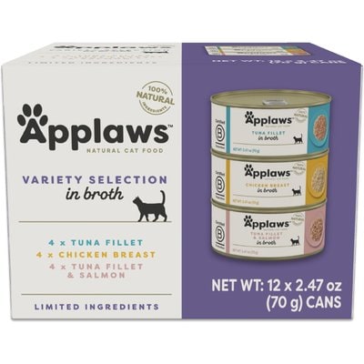Applaws Applaws Variety of Flavors in Broth Limited Ingredient Canned Wet Cat Food, 2.47-oz can, case of 12