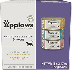 Applaws Variety Selection in Broth Variety Pack Grain-Free Wet Cat Food, 2.47-oz can, case of 16