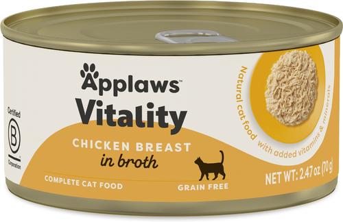 Show full view: Applaws Vitality Chicken Breast In Broth Grain-Free Wet Cat Food, 2.47-oz can, case of 24 slide 9 of 11