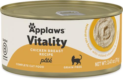 Show full view: Applaws Vitality Chicken Breast Recipe Pate Grain-Free Wet Cat Food, 2.47-oz can, case of 24 slide 9 of 11