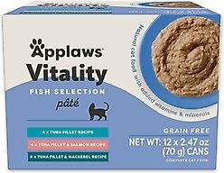 Applaws Vitality Fish Pate Selection Grain-Free Wet Cat Food, 2.47-oz can, case of 12