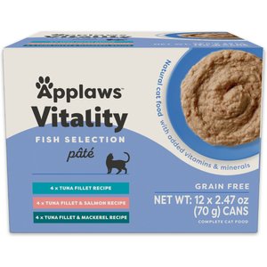 Applaws Vitality Fish Pate Selection Grain-Free Wet Cat Food, 2.47-oz can, case of 12