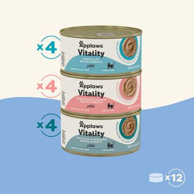 Show full view: Applaws Vitality Fish Pate Selection Grain-Free Wet Cat Food, 2.47-oz can, case of 12 slide 6 of 11