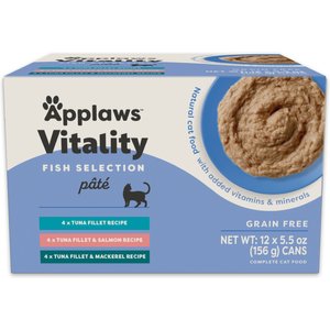 Applaws Vitality Fish Pate Selection Grain-Free Wet Cat Food, 5.5-oz can, case of 12