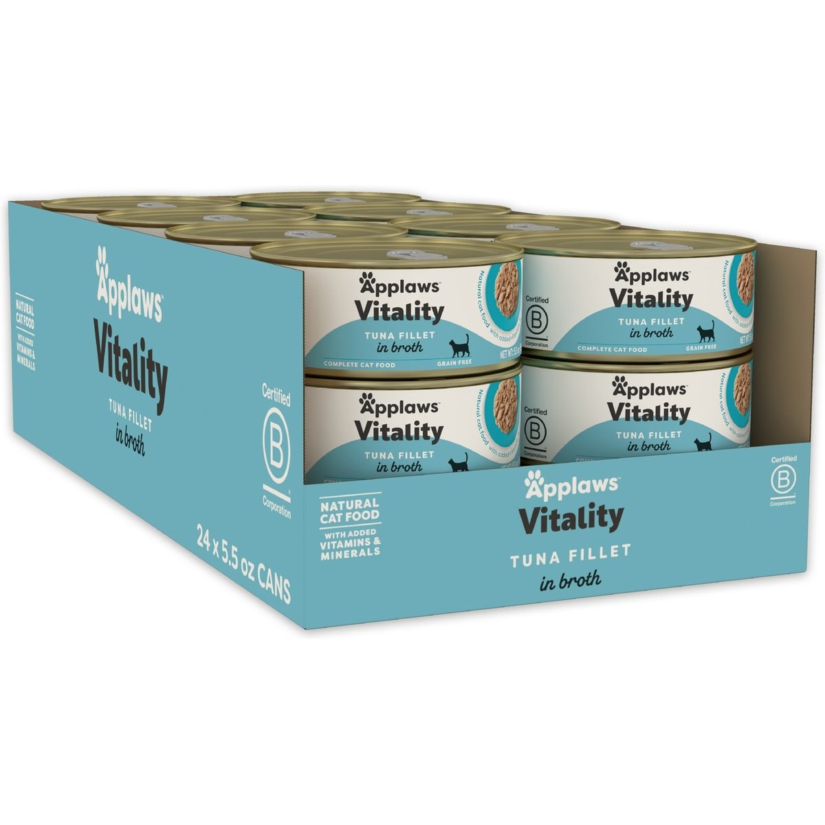 Applaws Vitality Tuna Fillet In Broth Grain-Free Wet Cat Food, 5.5-oz can, case of 24