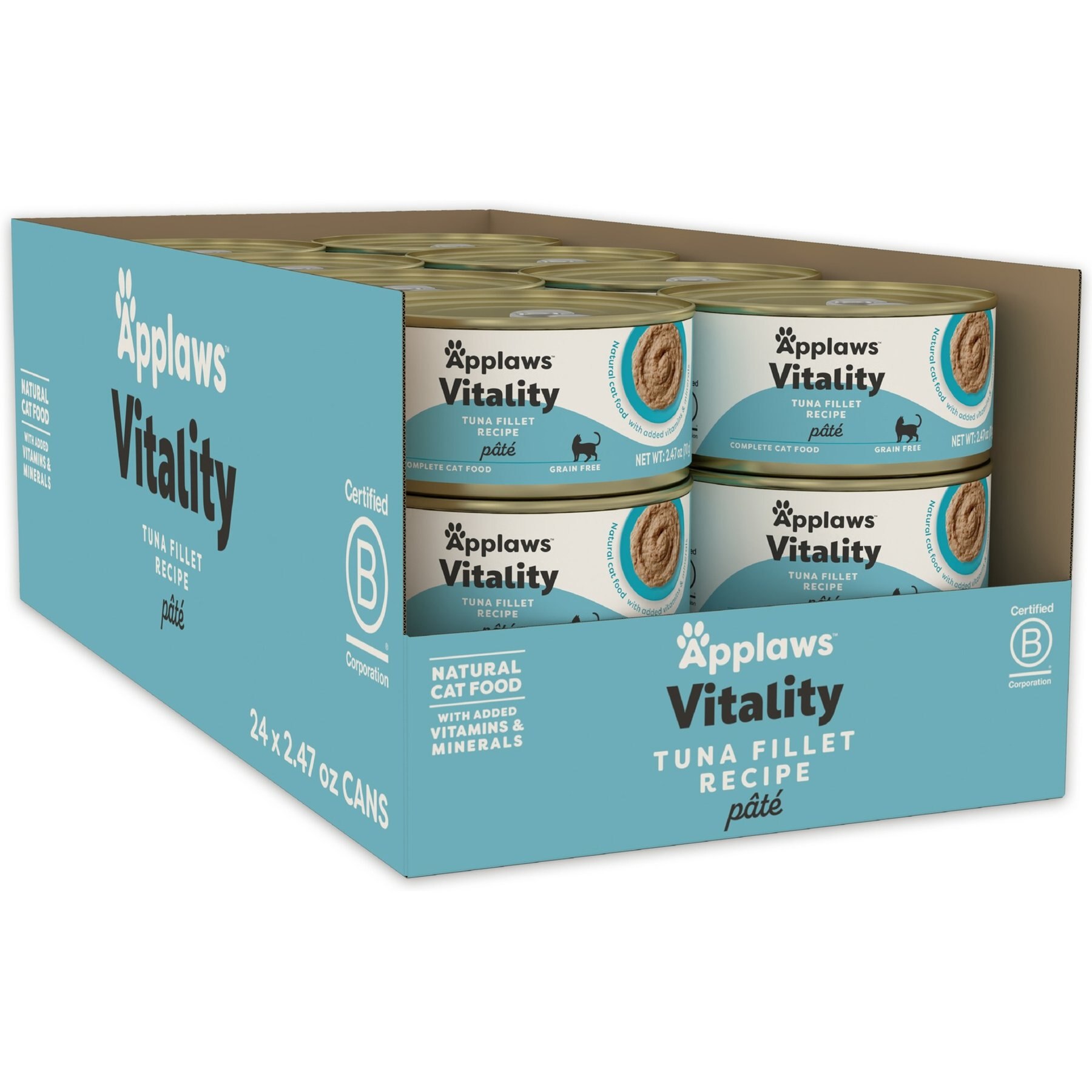 Applaws Vitality Tuna Fillet Recipe Pate Grain-Free Wet Cat Food, 2.47-oz can, case of 24
