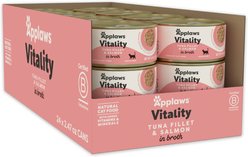 Applaws Vitality Tuna Fillet & Salmon In Broth Grain-Free Wet Cat Food, 2.47-oz can, case of 24