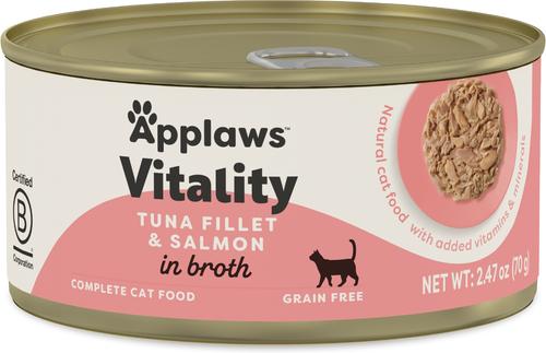 Show full view: Applaws Vitality Tuna Fillet & Salmon In Broth Grain-Free Wet Cat Food, 2.47-oz can, case of 24 slide 9 of 11