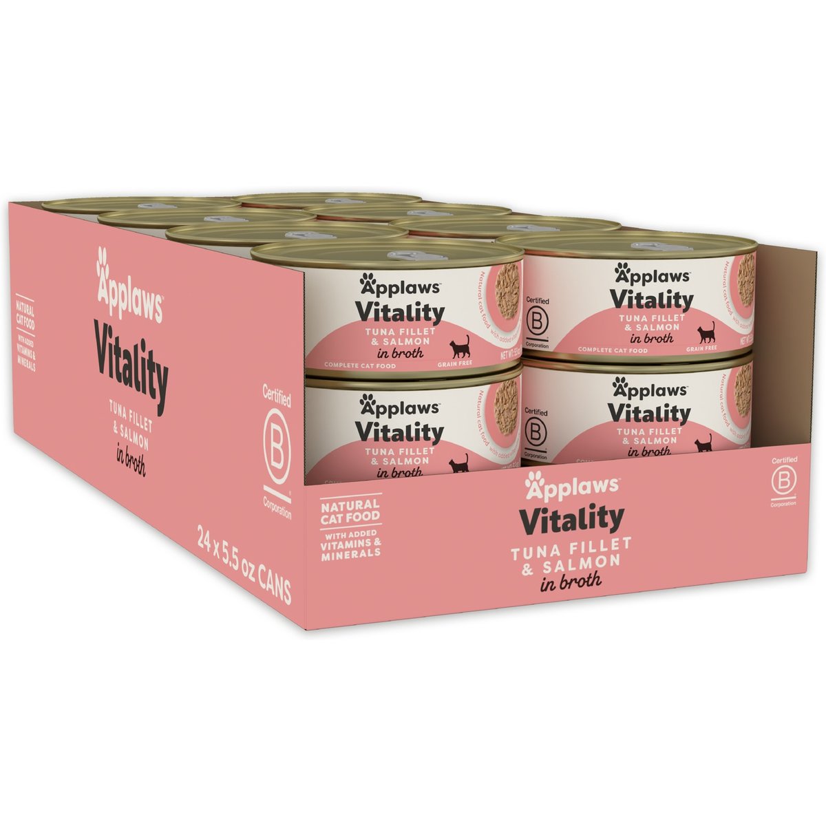 Applaws Vitality Tuna Fillet & Salmon In Broth Grain-Free Wet Cat Food, 5.5-oz can, case of 24