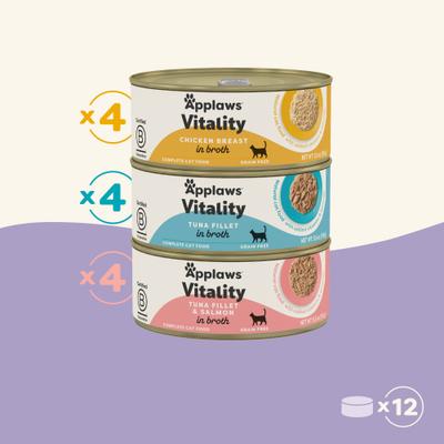 Show full view: Applaws Vitality Tuna Variety Pack Broth Selection Grain-Free Wet Cat Food, 5.5-oz can, case of 12 slide 6 of 11