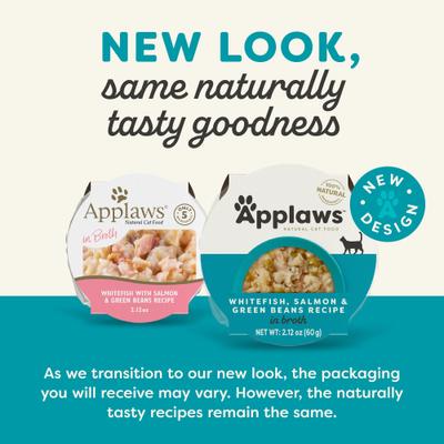 Show full view: Applaws Whitefish with Salmon & Green Beans Recipe in Broth Wet Cat Food, 2.12-oz cup, case of 10 slide 3 of 10