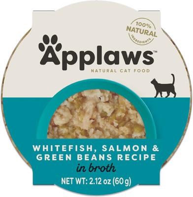 Show full view: Applaws Whitefish with Salmon & Green Beans Recipe in Broth Wet Cat Food, 2.12-oz cup, case of 10 slide 9 of 10