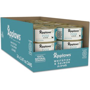 Applaws Whitefish with Salmon in Broth Wet Cat Food, 2.47-oz can, case of 24