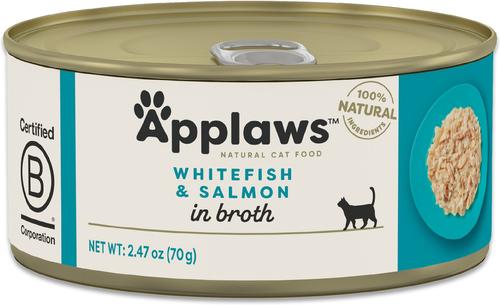Show full view: Applaws Whitefish with Salmon in Broth Wet Cat Food, 2.47-oz can, case of 24 slide 8 of 10