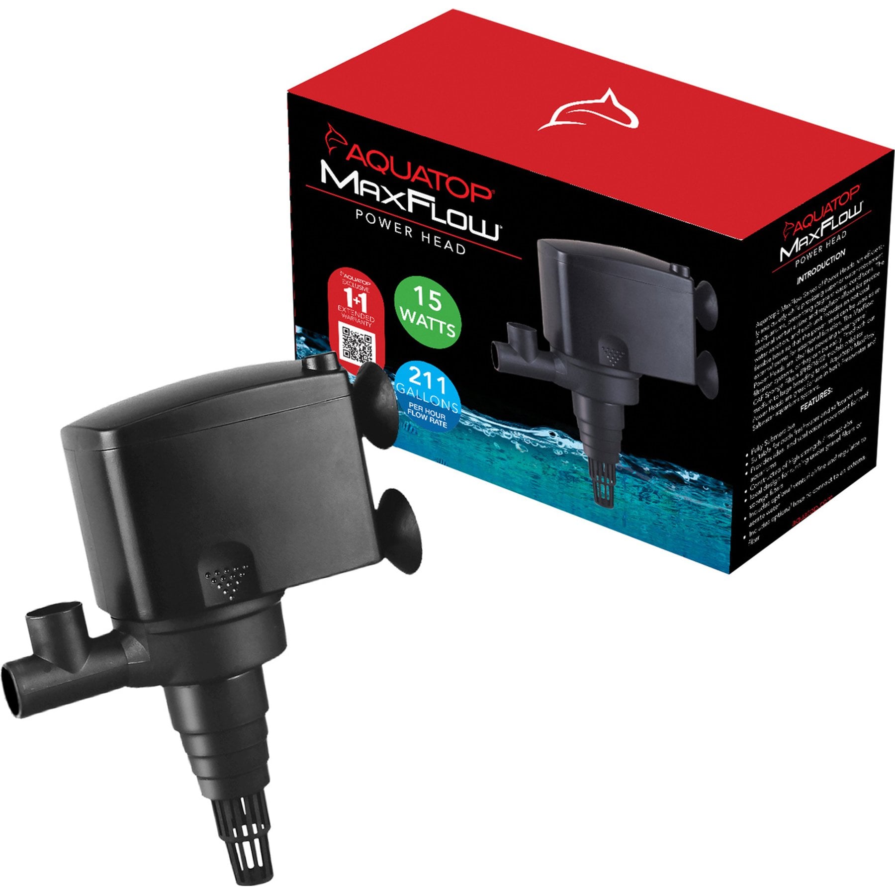 Aquatop 211 GPH MaxFlow Submersible Aquarium Power Head, Black