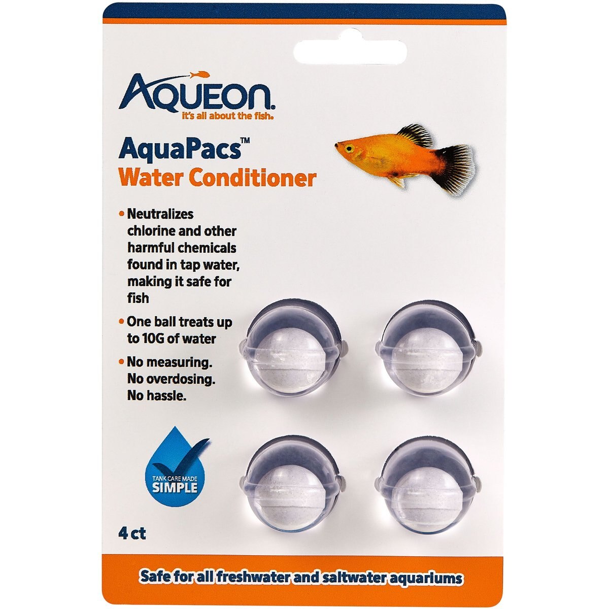 Aqueon AquaPacs Aquarium Water Conditioner, 4 pack, 10-gal