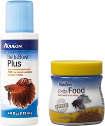 Aqueon Betta Bowl Plus Water Conditioner + Betta Fish Food
