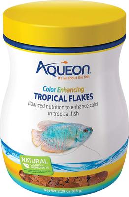 Show full view: Aqueon Color Enhancing Tropical Flakes Freshwater Fish Food, 2.29-oz jar slide 1 of 8